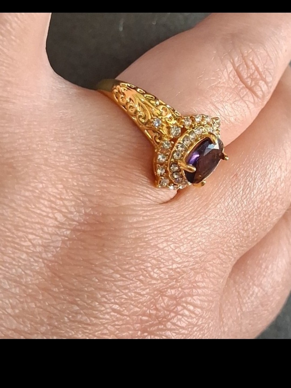 14K Gold Amethyst Halo Ring
